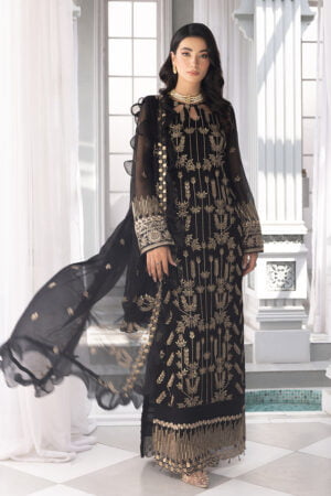 Jade Black - Embroidered Chiffon Unstitched 3Pc Suit